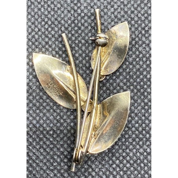 Vintage N E Sterling Pin Denmark Three Leaf & Berries Brooch 925 - Picture 5 of 6